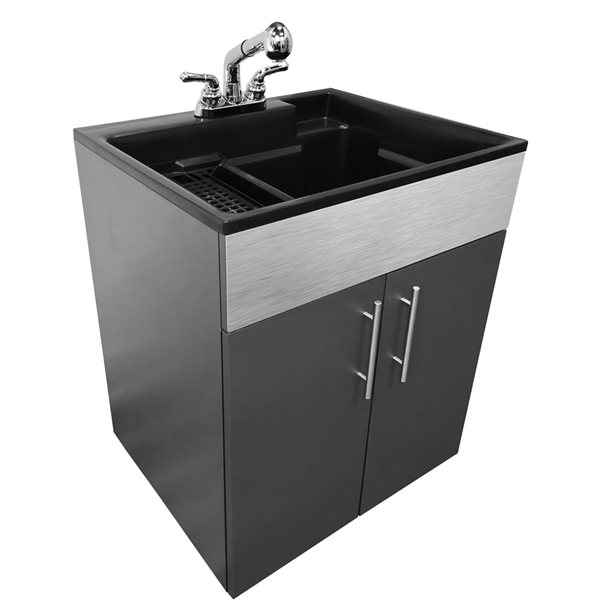 Rugged Tub 21-in x 24-in Freestanding Laundry Sink Drain and Faucet Included - Grey