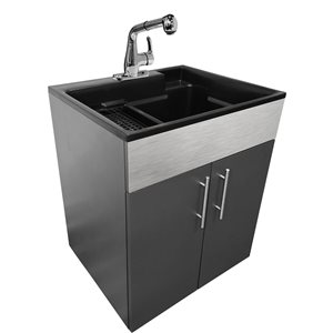 Rugged Tub 21-in x 24-in Grey Freestanding Laundry Sink - Drain and Faucet Included