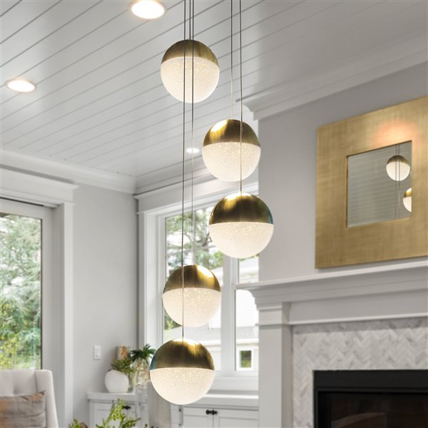 VONN Lighting Ravello 5-Light Integrated LED ETL Certified Chandelier with Globe Shades, Brass