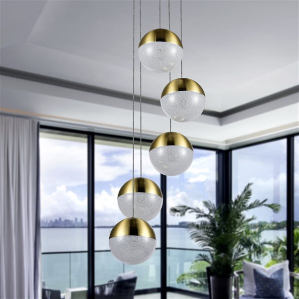 VONN Lighting Ravello 5-Light Integrated LED ETL Certified Chandelier with Globe Shades, Brass
