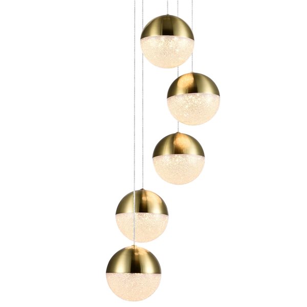 VONN Lighting Ravello 5-Light Integrated LED ETL Certified Chandelier with Globe Shades, Brass