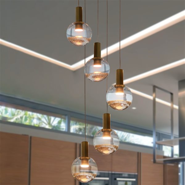 VONN Lighting Sienna 5-Light Integrated LED ETL Certified Chandelier with Globe Shades, Brass