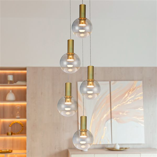VONN Lighting Sienna 5-Light Integrated LED ETL Certified Chandelier with Globe Shades, Brass