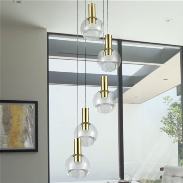 VONN Lighting Sienna 5-Light Integrated LED ETL Certified Chandelier with Globe Shades, Brass