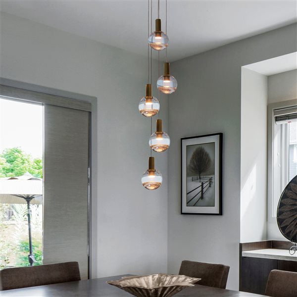 VONN Lighting Sienna 5-Light Integrated LED ETL Certified Chandelier with Globe Shades, Brass