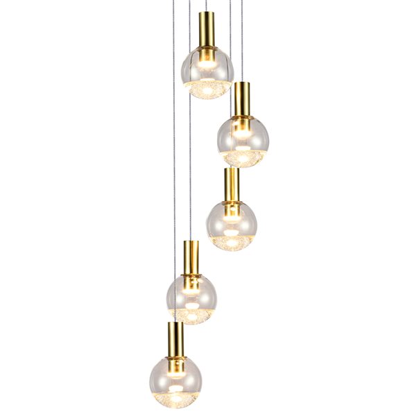 VONN Lighting Sienna 5-Light Integrated LED ETL Certified Chandelier with Globe Shades, Brass