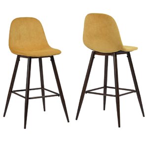 FurnitureR Charlton Yellow Counter Height (22-in to 26-in) Upholstered Bar Stool - 2-Pack