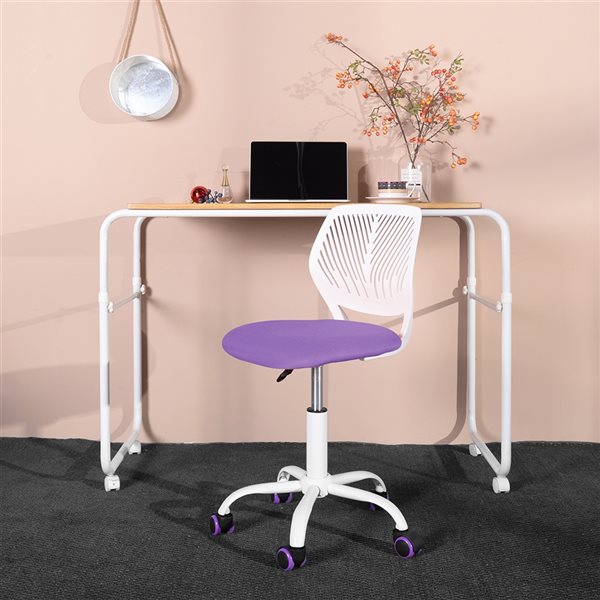 Homy Casa Carnation White Purple Ergonomic Adjustable Height Swivel Desk Chair