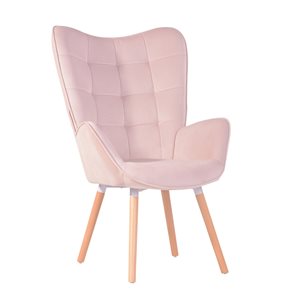 FurnitureR Funkel Modern Pink Velvet Accent Chair