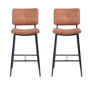 Tabourets de bar rembourrés Independence par FurnitureR brun rétro à hauteur de bar (27 po à 35 po), paquet de 2
