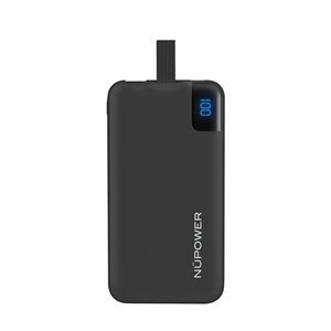 NuPower 10,000 mAh Black Power Bank with Integrated Type-C Charging Cable