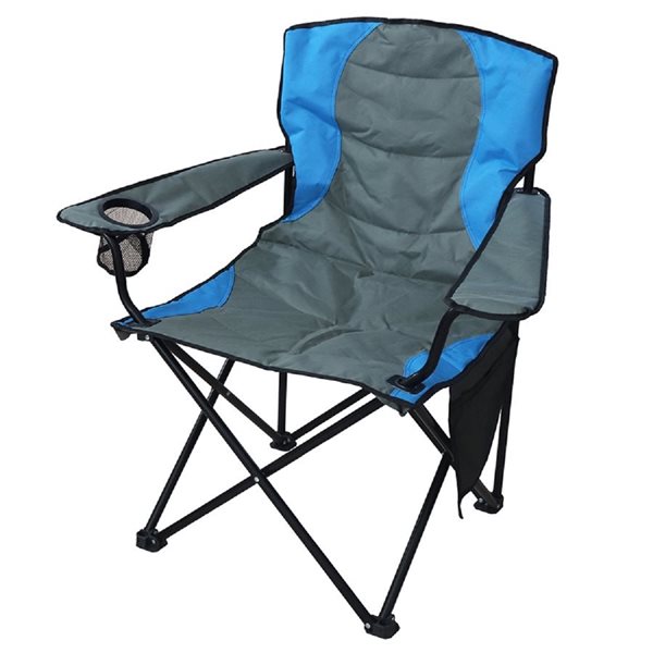 Chaise de camping pliante ProYard Decor surdimensionnée avec porte-gobelet  et sac de transport en nylon, bleu 184045