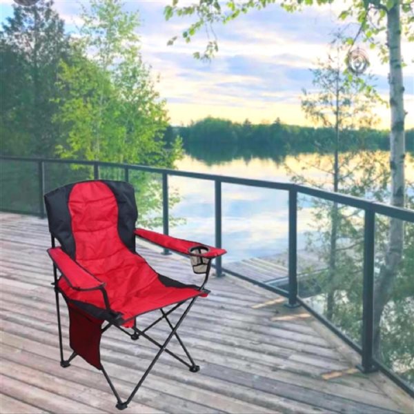 Chaise de camping pliante ProYard Decor surdimensionnée avec porte-gobelet  et sac de transport en nylon, rouge 184046