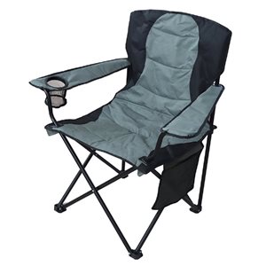 Chaise de camping pliante ProYard Decor surdimensionnée avec porte-gobelet et sac de transport en nylon, gris