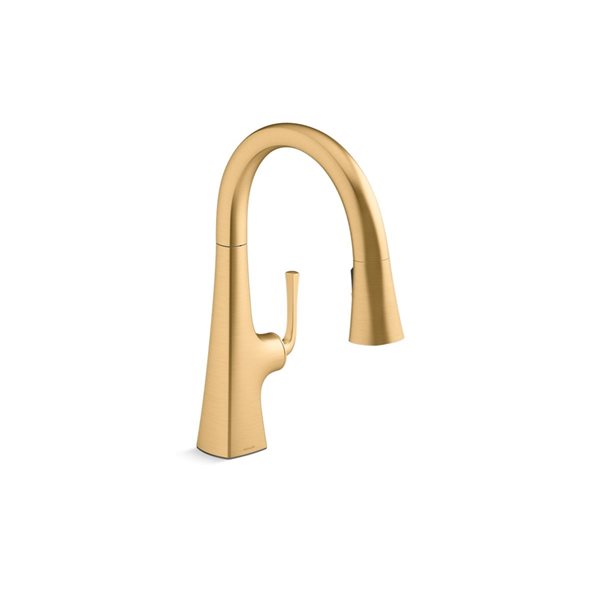KOHLER Graze Brass Pull-Down Kitchen Sink Faucet with Three-Function Sprayhead