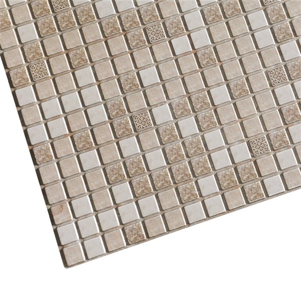 Dundee Deco Falkirk Retro 3D 38-in x 1.6-ft Embossed Faux Mosaic Brown/beige Wall Panel - Set of 5