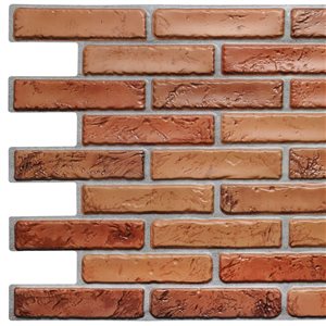 Dundee Deco Falkirk Retro 3D 38-in x 1.7-ft Embossed Faux Brick Dark Red/Natural Wall Panel - Set of 5