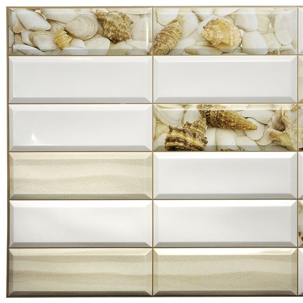 Dundee Deco Falkirk Retro 3D 38-in x 1.6-ft Embossed Faux Tile White/Beige Wall Panel - Set of 10