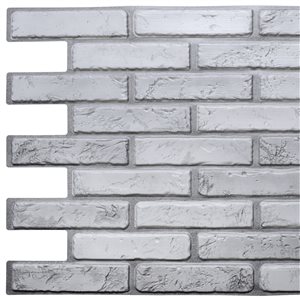 Dundee Deco Falkirk Retro 3D 38-in x 1.7-ft Embossed Faux Brick Off-white/Grey Wall Panel - Set of 10