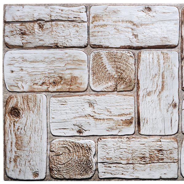 Dundee Deco Falkirk Retro 3D 38-in x 1.6-ft Embossed Faux Wood White Wall Panel - Set of 10