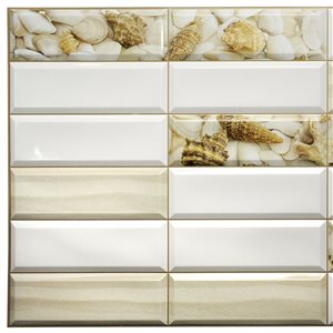 Dundee Deco Falkirk Retro 3D 38-in x 1.6-ft Embossed Faux Tile White/Beige Wall Panel - Set of 5