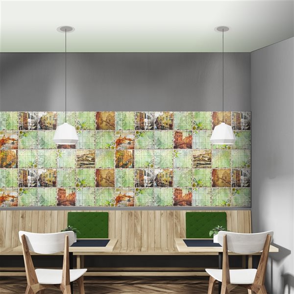 Dundee Deco Falkirk Retro 3D 38-in x 1.6-ft Embossed Square Green Wall Panel - 10-Pack