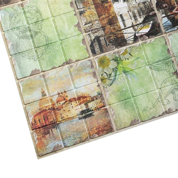 Dundee Deco Falkirk Retro 3D 38-in x 1.6-ft Embossed Square Green Wall Panel - 10-Pack