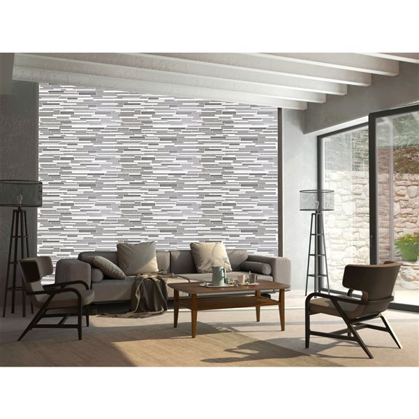 Dundee Deco Falkirk Renfrew II 38-in x 1.6-ft Embossed Faux Mosaic White/Grey Wall Panel - Set of 5