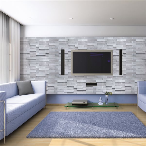 Dundee Deco Falkirk Retro 3D 39-in x 1.6-ft Embossed Faux Wood White/grey Wall Panel - Set of 5