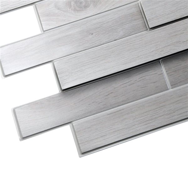 Dundee Deco Falkirk Retro 3D 39-in x 1.6-ft Embossed Faux Wood White/grey Wall Panel - Set of 5