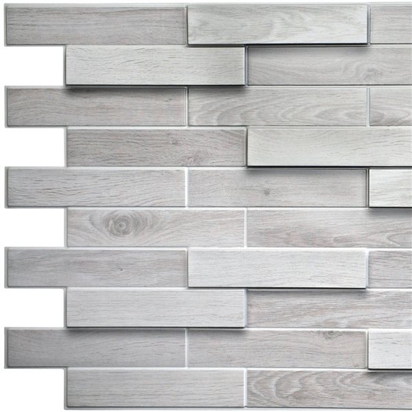 Dundee Deco Falkirk Retro 3D 39-in x 1.6-ft Embossed Faux Wood White/grey Wall Panel - Set of 5