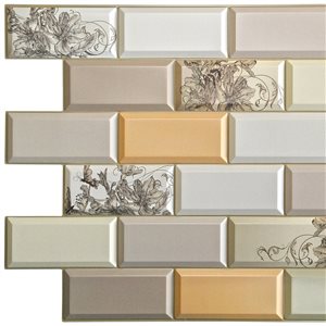 Dundee Deco Falkirk Retro 3D 38-in x 1.6-ft Embossed Faux Brick White/Beige/Green Wall Panel - Set of 5