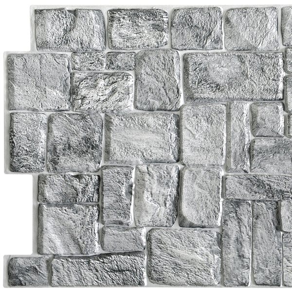 Dundee Deco Falkirk Retro 3D 39-in x 1.6-ft Embossed Faux Stone Grey Wall Panel - Set of 5