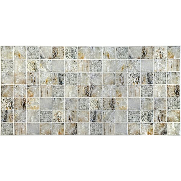 Panneau mural Falkirk rétro 3D par Dundee Deco de 38 po x 1,6 pi à relief et faux marbre, beige et gris, pqt et 5