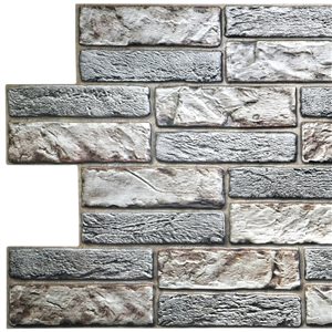 Dundee Deco Falkirk Retro 3D 38-in x 1.6-ft Embossed Faux Brick Light Beige/Grey Wall Panel - Set of 5