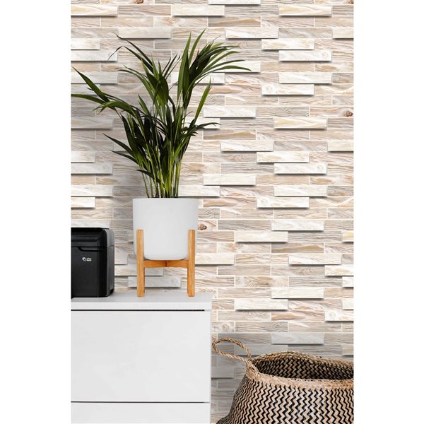 Dundee Deco Falkirk Retro 3D 39-in x 1.6-ft Embossed Faux Wood Off-white Wall Panel - Set of 5