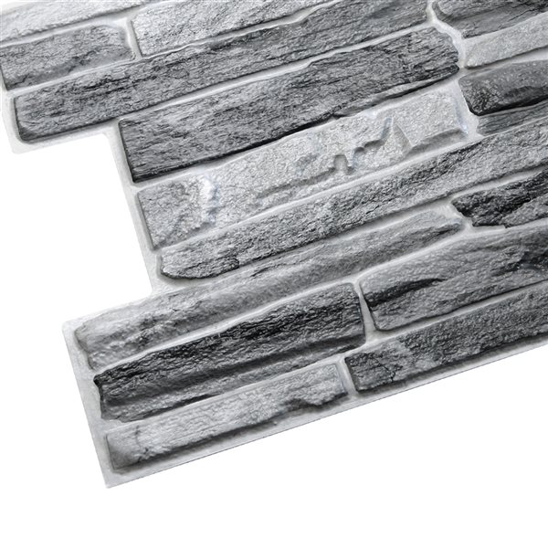 Dundee Deco Falkirk Retro 3D 39-in x 1.7-ft Embossed Faux Stone Dark Grey Wall Panel - Set of 10