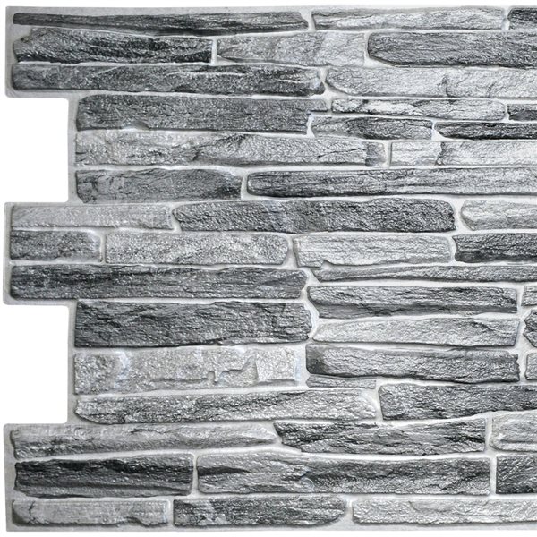 Dundee Deco Falkirk Retro 3D 39-in x 1.7-ft Embossed Faux Stone Dark Grey Wall Panel - Set of 10