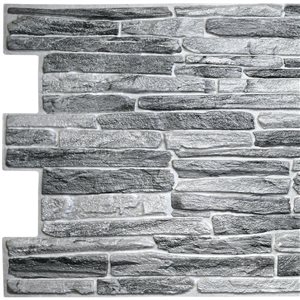 Dundee Deco Falkirk Retro 3D 39-in x 1.7-ft Embossed Faux Stone Dark Grey Wall Panel - Set of 10