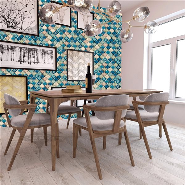 Dundee Deco Falkirk Renfrew II 36-in x 1.7-ft Embossed Oriental Blue/beige Wall Panel - 1-Pack