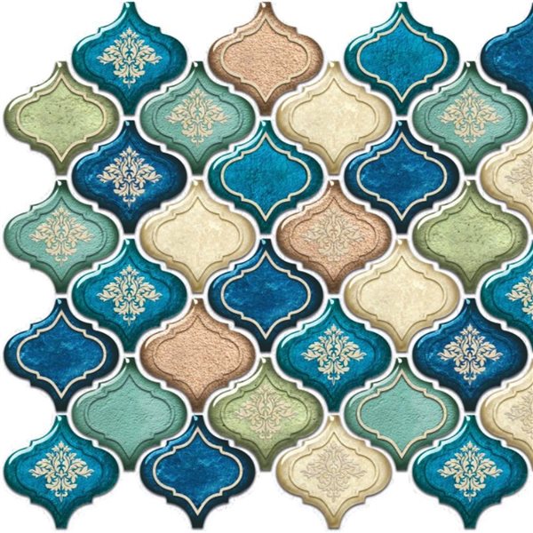 Dundee Deco Falkirk Renfrew II 36-in x 1.7-ft Embossed Oriental Blue/beige Wall Panel - 1-Pack