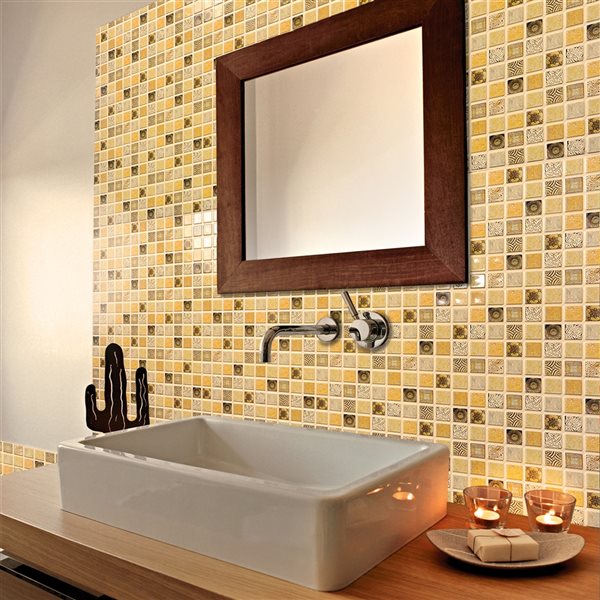 Dundee Deco Falkirk Retro 3D 38-in x 1.6-ft Embossed Faux Mosaic Yellow/Dark Brown Wall Panel - Set of 5