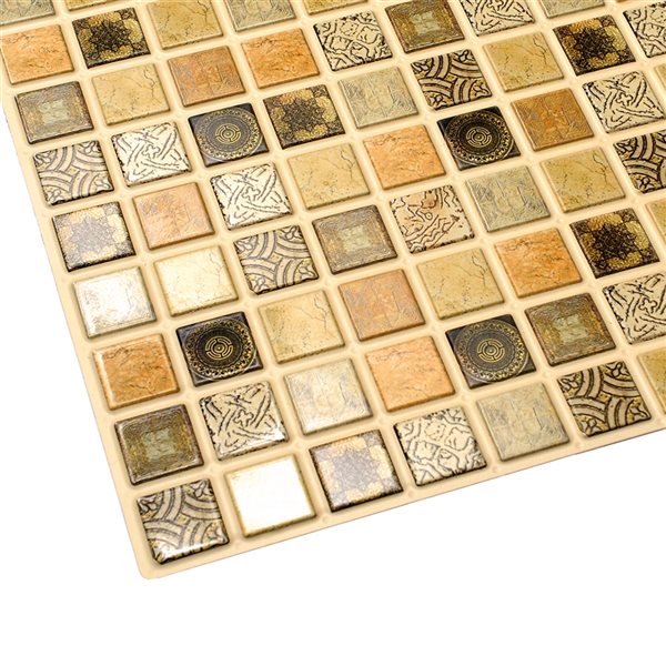 Dundee Deco Falkirk Retro 3D 38-in x 1.6-ft Embossed Faux Mosaic Yellow/Dark Brown Wall Panel - Set of 5