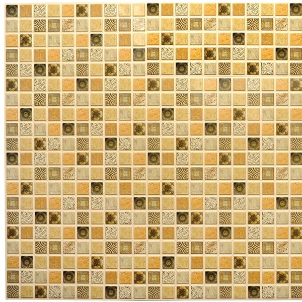 Dundee Deco Falkirk Retro 3D 38-in x 1.6-ft Embossed Faux Mosaic Yellow/Dark Brown Wall Panel - Set of 5