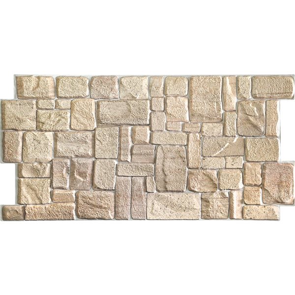 Dundee Deco Falkirk Retro 3D 39-in x 1.7-ft Embossed Faux Stone Beige Wall Panel - Set of 5