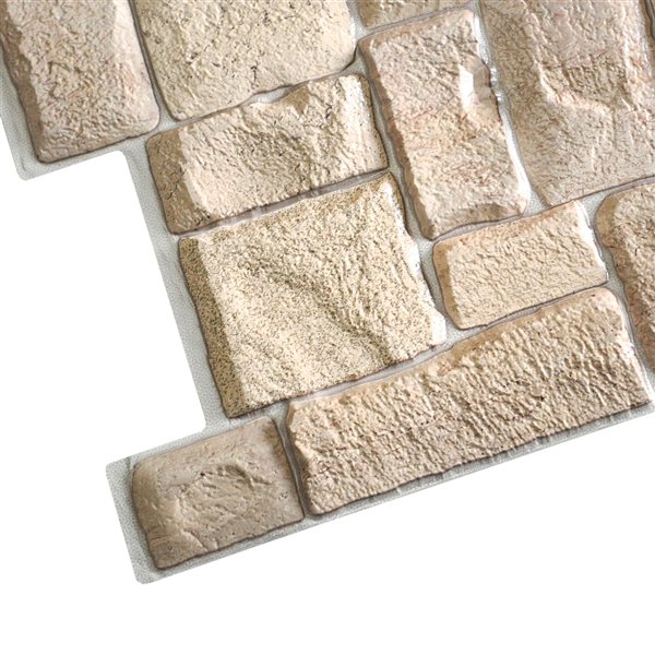 Dundee Deco Falkirk Retro 3D 39-in x 1.7-ft Embossed Faux Stone Beige Wall Panel - Set of 5