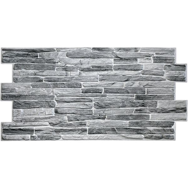 Dundee Deco Falkirk Retro 3D 39-in x 1.7-ft Embossed Faux Slate Dark Grey Wall Panel - Set of 5