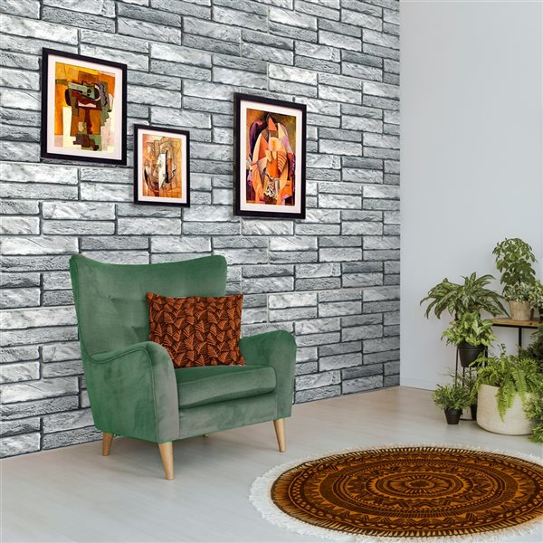 Dundee Deco Falkirk Retro 3D 38-in x 1.6-ft Embossed Faux Brick Grey Wall Panel - Set of 10