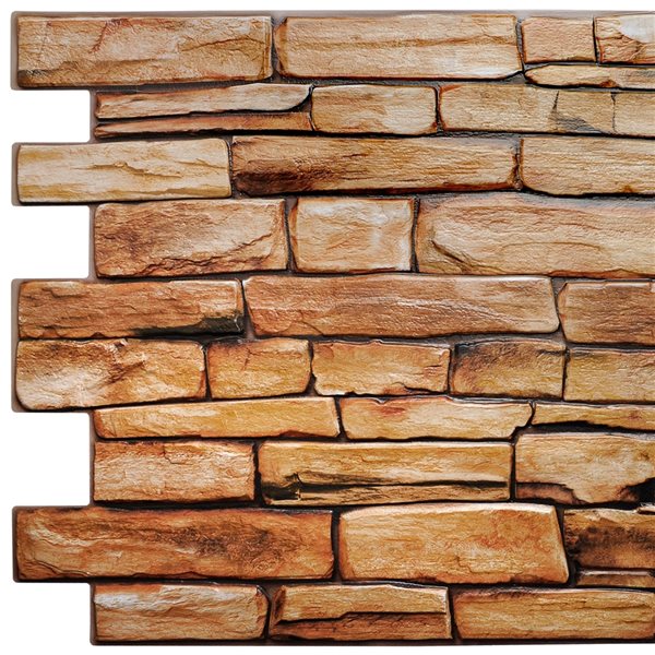 Dundee Deco Falkirk Retro 3D 39-in x 1.7-ft Brown/Red Embossed Faux Slate Wall Panel - Set of 5