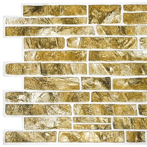 Dundee Deco Falkirk Retro 3D 40-in x 1.6-ft Embossed Faux Slate Greenish-Gold Wall Panel - Set of 5